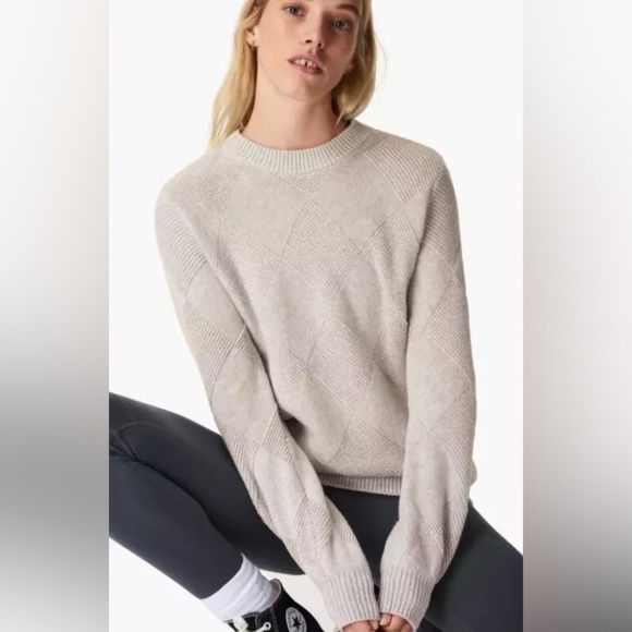 SWEATY BETTY Diamond Knitted Jumper, Cotton/Wool, Light Gray, Size S - Picture 1 of 8